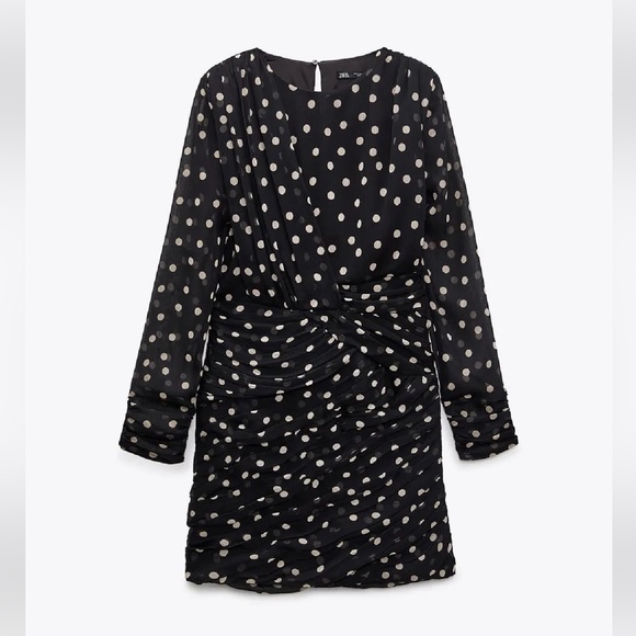 ZARA mini dress polka dot longs sleeve mini dress - Picture 5 of 8